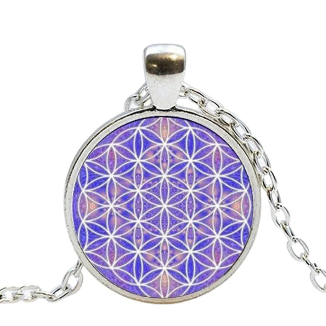 Pendentif Fleur de Vie Mandala Rose & Bleu Mandala Fleur de vie