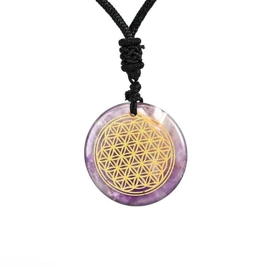 Pendentif Fleur de Vie Pierre- Améthyste - Mandala Fleur de vie