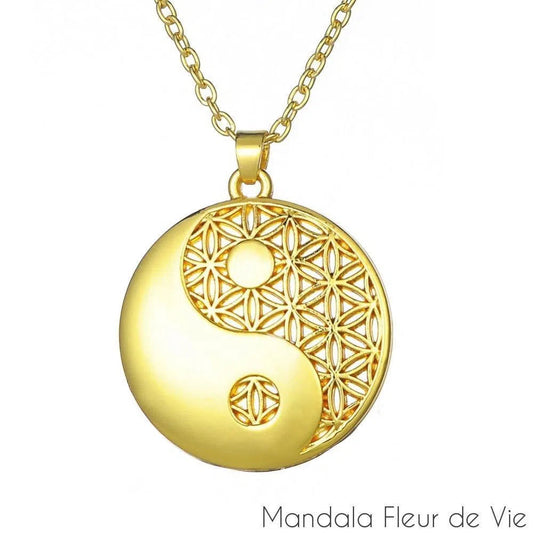 Pendentif Fleur de Vie Yin Yang Doré Mandala Fleur de vie