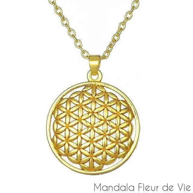 Pendentif Fleur de Vie Yin Yang Doré Mandala Fleur de vie