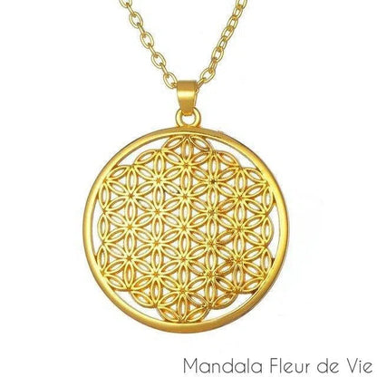 Pendentif Fleur de Vie Yin Yang Doré Mandala Fleur de vie