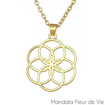 Pendentif Fleur de Vie Yin Yang Doré Mandala Fleur de vie