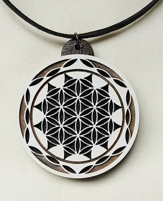 Pendentif Fleur de Vie en Bois - Mandala Fleur de vie