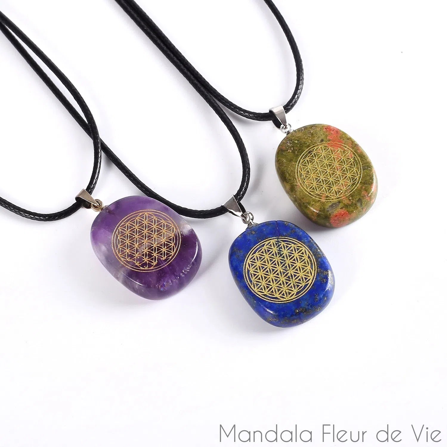 Pendentif Fleur de Vie en Pierre Naturelle - Mandala Fleur de vie