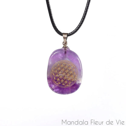 Pendentif Fleur de Vie en Pierre Naturelle - Mandala Fleur de vie