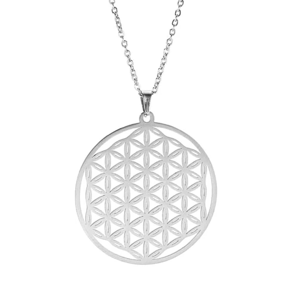 Pendentif Fleur de Vie<br> Couleur Argent-37mm Mandala Fleur de vie