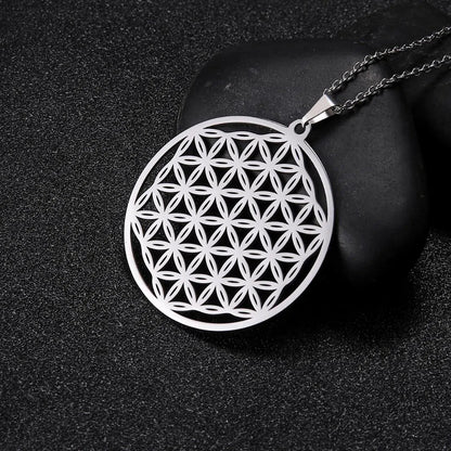 Pendentif Fleur de Vie<br> Couleur Argent-37mm Mandala Fleur de vie