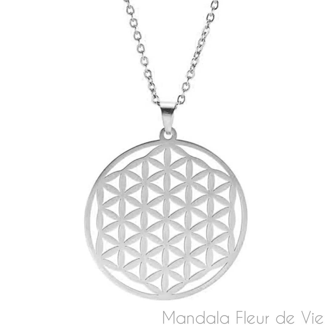 Pendentif Fleur de Vie<br>Couleur Argent-30mm - Mandala Fleur de vie