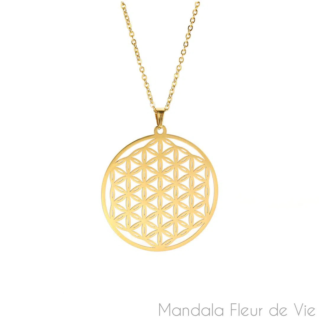 Pendentif Fleur de Vie<br>Couleur Or-30mm - Mandala Fleur de vie