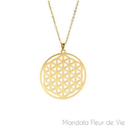 Pendentif Fleur de Vie<br>Couleur Or-30mm - Mandala Fleur de vie