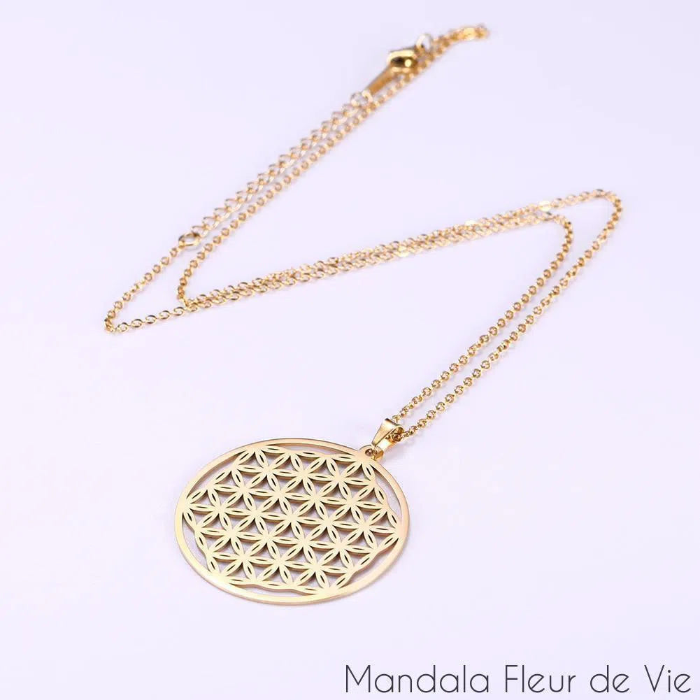 Pendentif Fleur de Vie<br>Couleur Or-37mm Mandala Fleur de vie