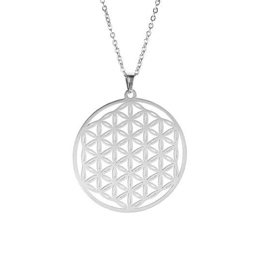 Pendentif Fleur de Vie<br>Couleur argent-30mm Mandala Fleur de vie