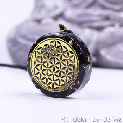 Pendentif Fleur de VieOrgonite Obsidienne