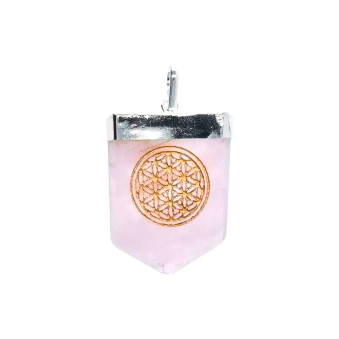 Pendentif Fleur de vie en Quartz Rose Mandala Fleur de vie