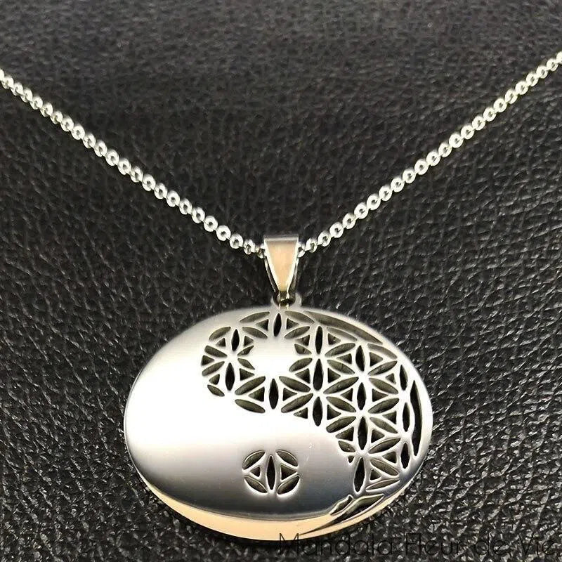 Pendentif Fleur de vie<br> Yin Yang (Acier) Mandala Fleur de vie