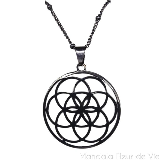 Pendentif Fleur de vieGraine de Vie Acier Noir