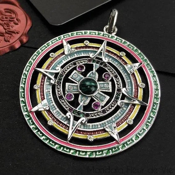 Pendentif Mandala Aztèque en Argent