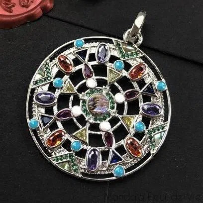 Pendentif Mandala Cristaux Couleurs en argent