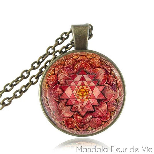 Pendentif Mandala Sri Yantra Fleur de Lotus