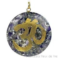 Pendentif Orgonite Mandala Om doré & Améthyste