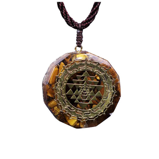 Pendentif Orgonite Sri Yantra en Œil de Tigre