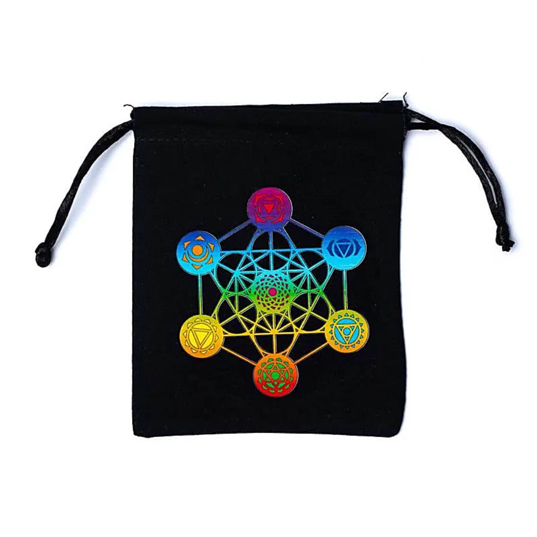 Pochette Cube de Métatron - noir Mandala Fleur de vie