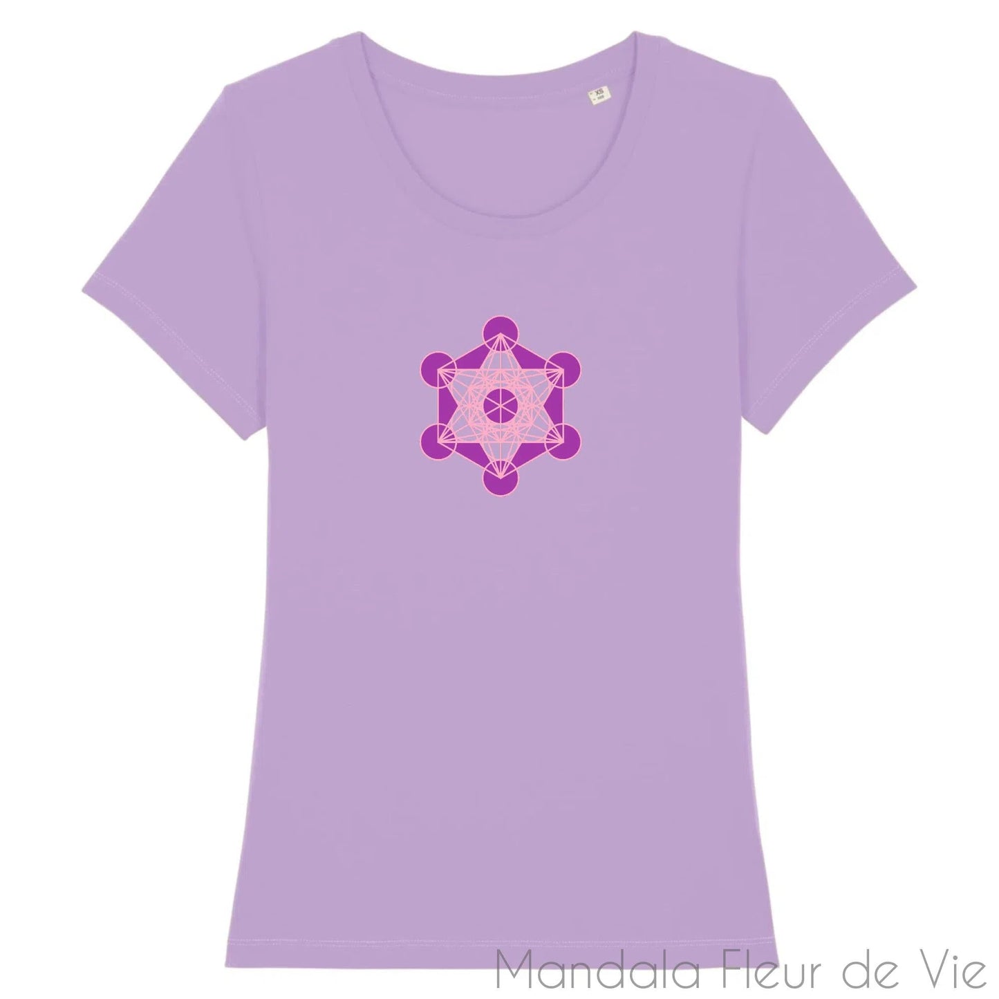 T Shirt Femme Cube de Métatron Violet/Rose en Coton Bio