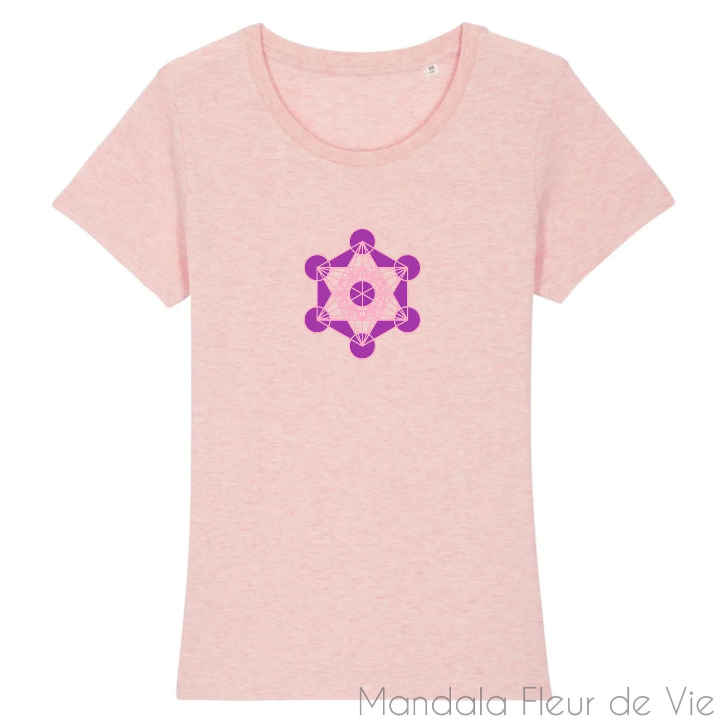 T Shirt Femme Cube de Métatron Violet/Rose en Coton Bio