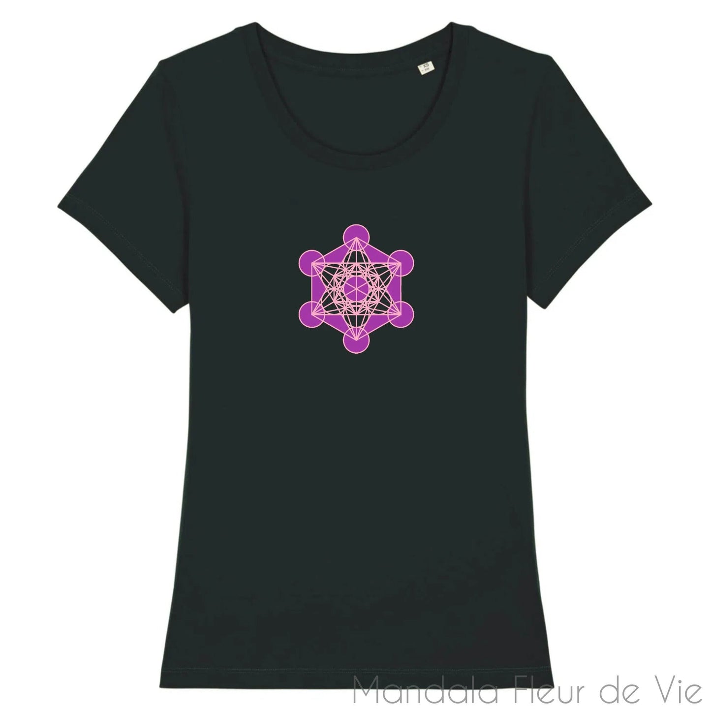 T Shirt Femme Cube de Métatron Violet/Rose en Coton Bio