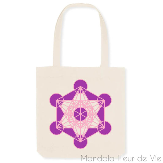 Tote Bag Cube de Métatron Violet/Rose en Coton Bio