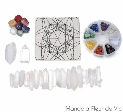 SET MANDALA Grille de Cristaux des 7 Chakras et Cube de Métatron Mandala Fleur de vie