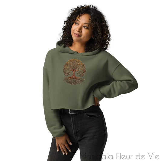 Sweat à Capuche Crop-Top -Arbre de Vie - Mandala Fleur de vie