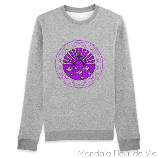 Sweat en Coton Bio Mandala Fleur de Vie Coucher de soleil