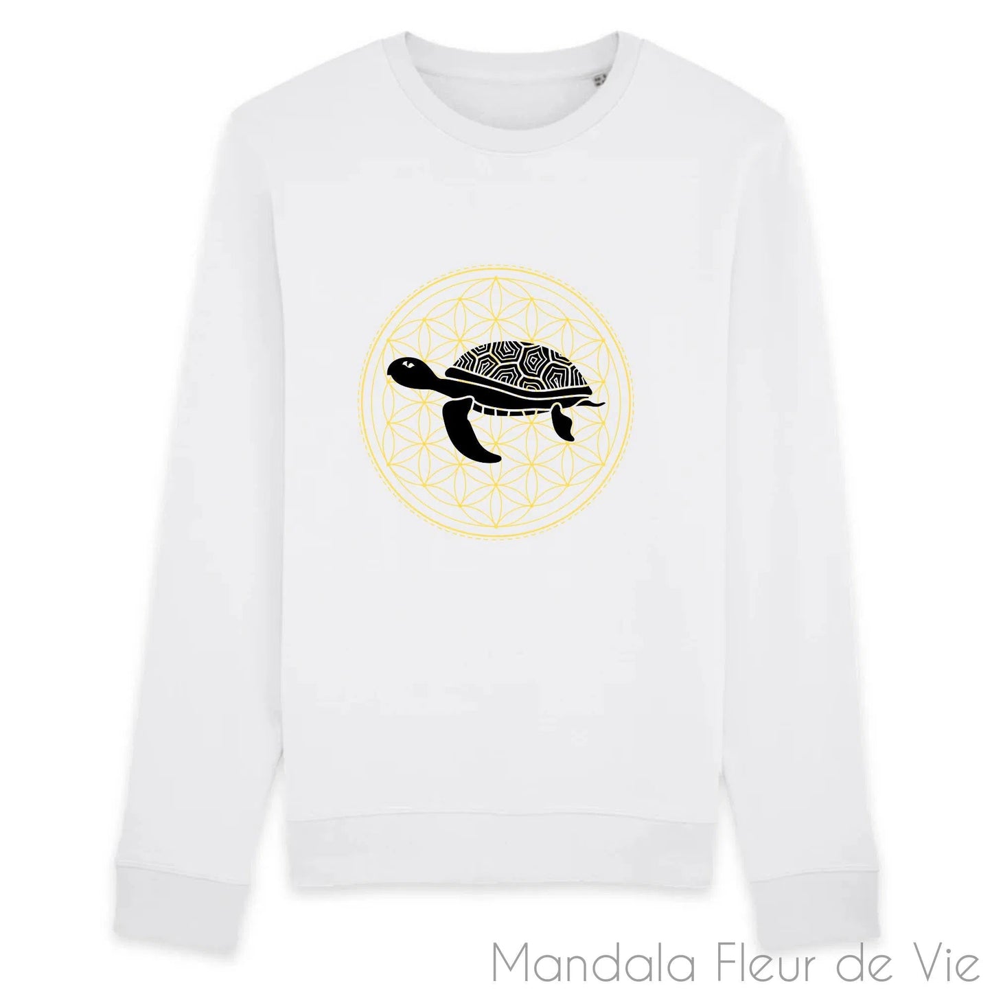 Sweat en Coton Bio Mandala Fleur de Vie Tortue Noir & Or