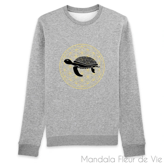 Sweat en Coton Bio Mandala Fleur de Vie Tortue Noir & Or