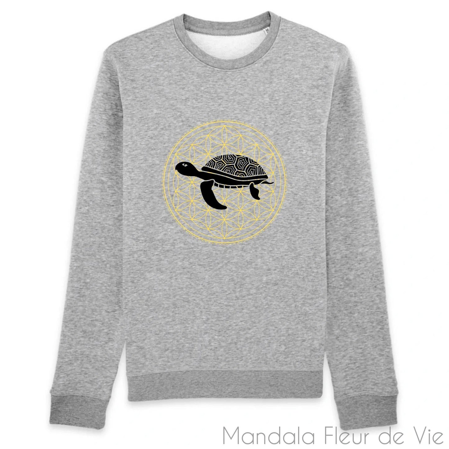 Sweat en Coton Bio Mandala Fleur de Vie Tortue Noir & Or