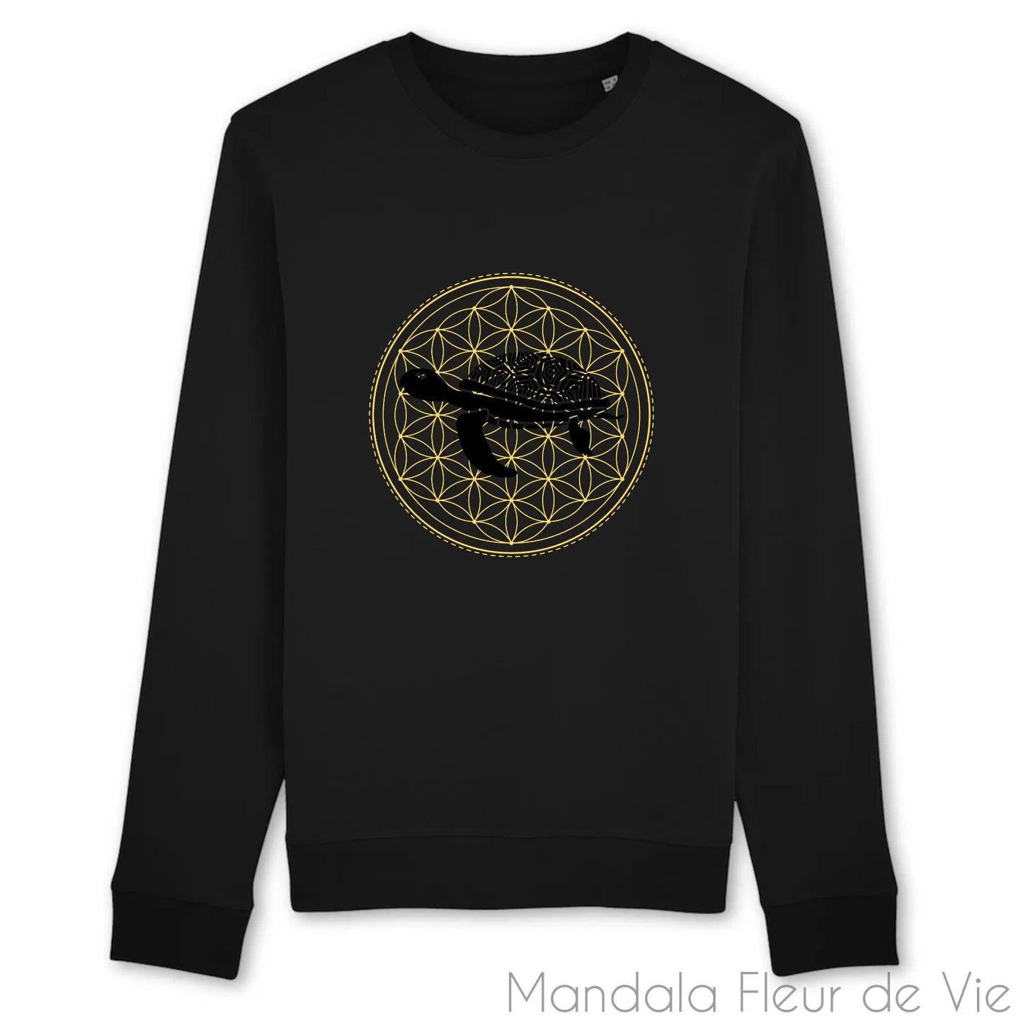 Sweat en Coton Bio Mandala Fleur de Vie Tortue Noir & Or