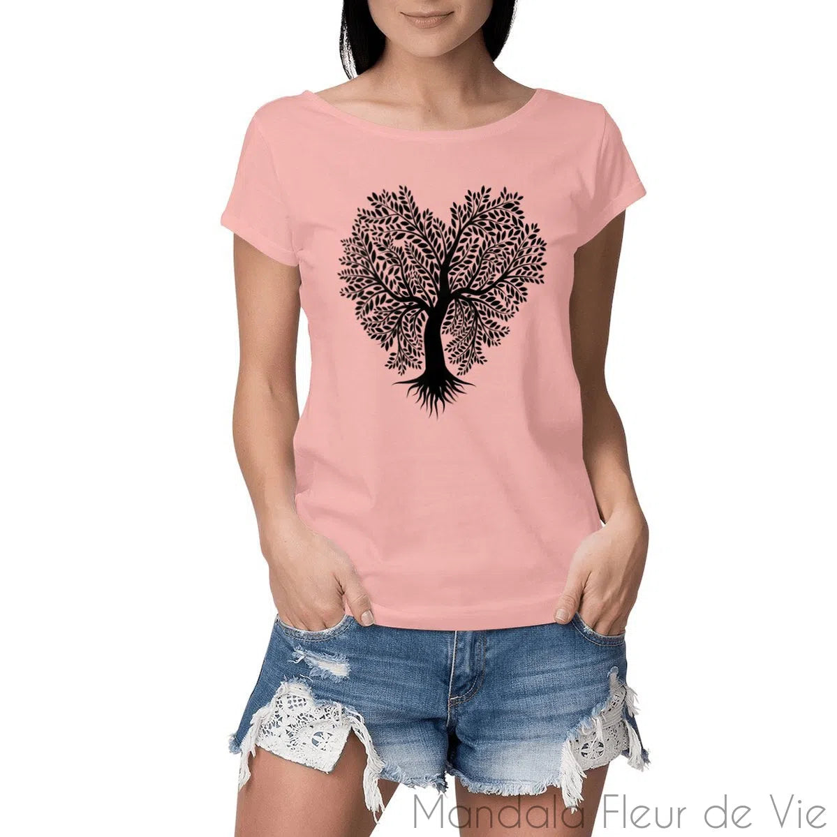 T-Shirt Femme Arbre de Vie Cœur - Mandala Fleur de vie