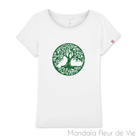 T Shirt Femme Arbre de Vie Vert, Made in France, Bio