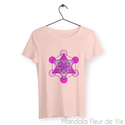 T Shirt Femme Cube de Métatron Nuances de Roses - Mandala Fleur de vie