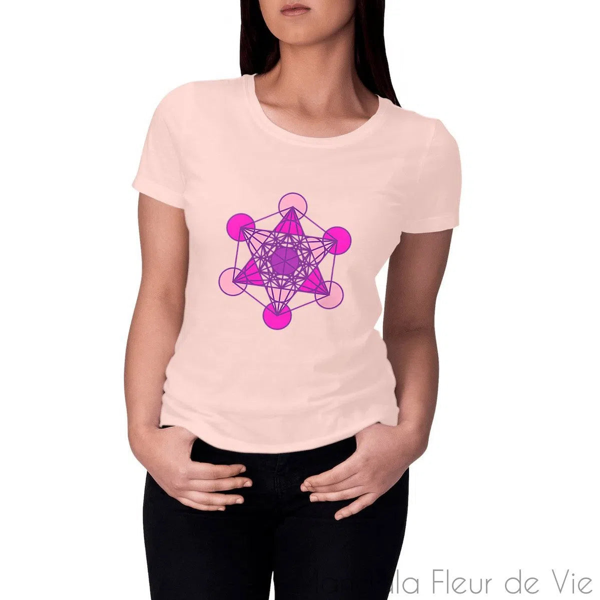 T Shirt Femme Cube de Métatron Nuances de Roses - Mandala Fleur de vie