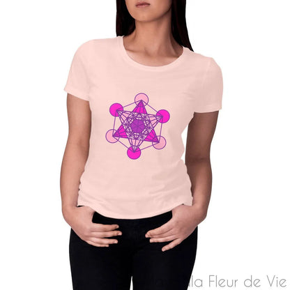 T Shirt Femme Cube de Métatron Nuances de Roses - Mandala Fleur de vie