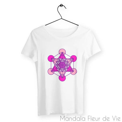 T Shirt Femme Cube de Métatron Nuances de Roses - Mandala Fleur de vie