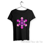 T Shirt Femme Cube de Métatron Nuances de Roses - Mandala Fleur de vie