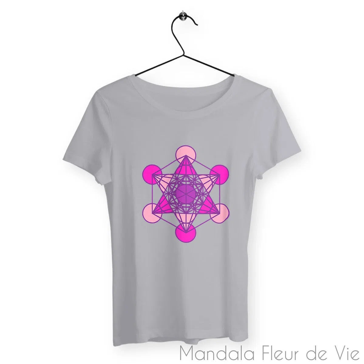 T Shirt Femme Cube de Métatron Nuances de Roses - Mandala Fleur de vie