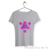 T Shirt Femme Cube de Métatron Nuances de Roses - Mandala Fleur de vie