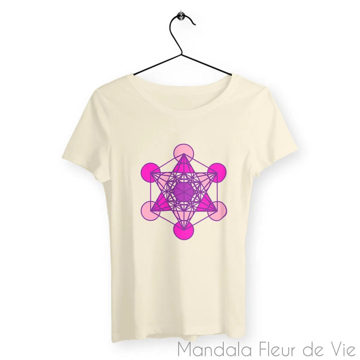 T Shirt Femme Cube de Métatron Nuances de Roses - Mandala Fleur de vie