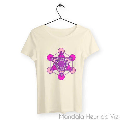 T Shirt Femme Cube de Métatron Nuances de Roses - Mandala Fleur de vie