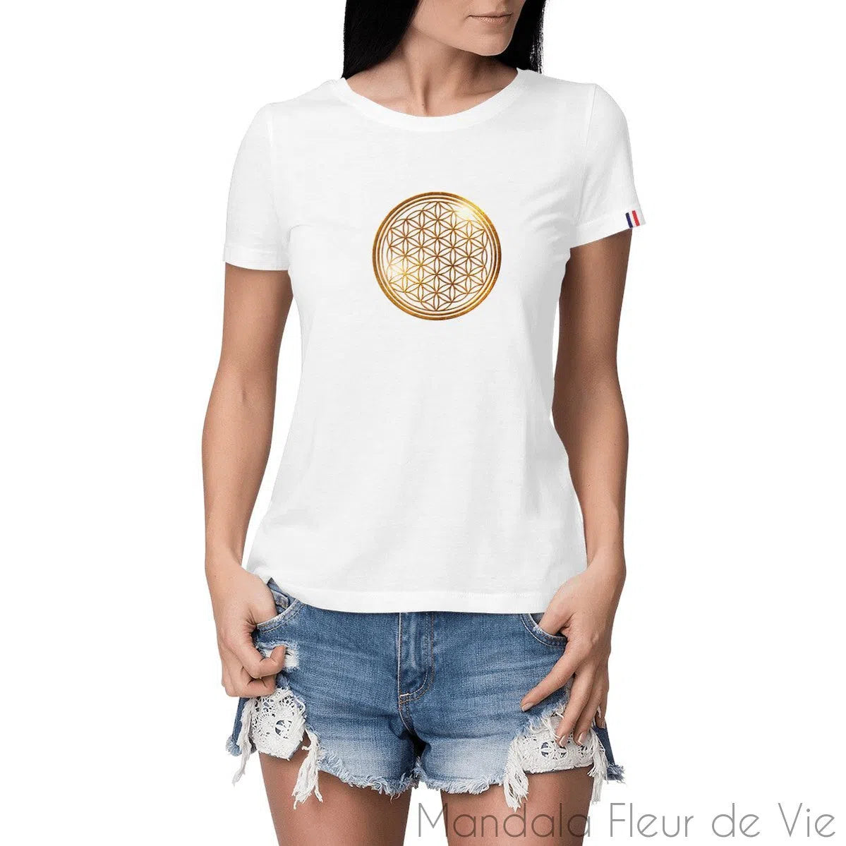 T Shirt Femme Fleur de Vie Or - Mandala Fleur de vie