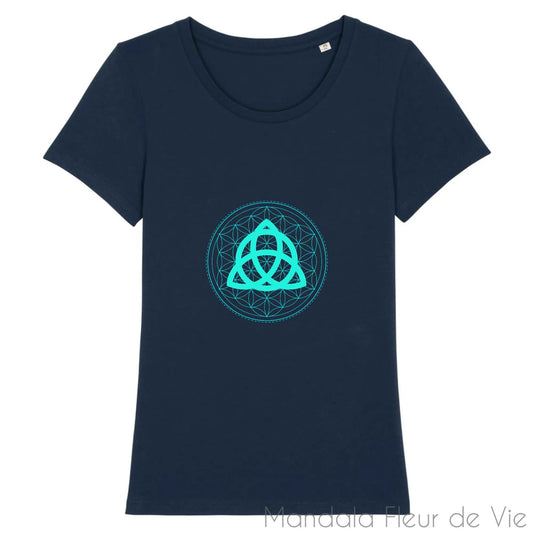 T Shirt Femme Fleur de Vie Triquetra Turquoise